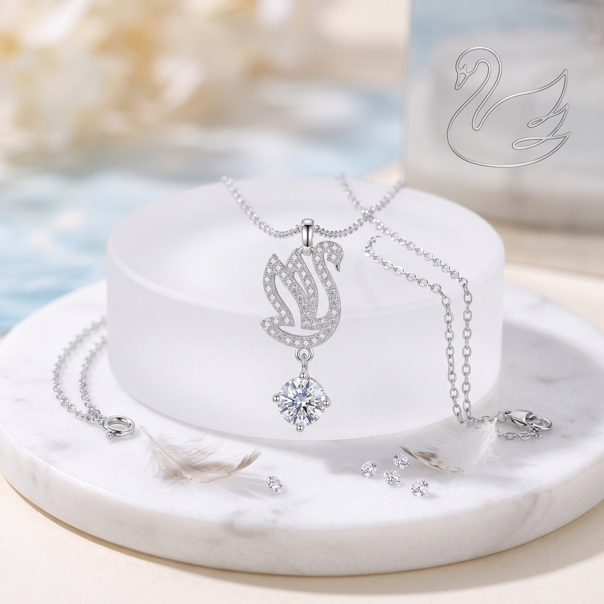 Sterling Silver Swan Moissanite Pendant Necklace