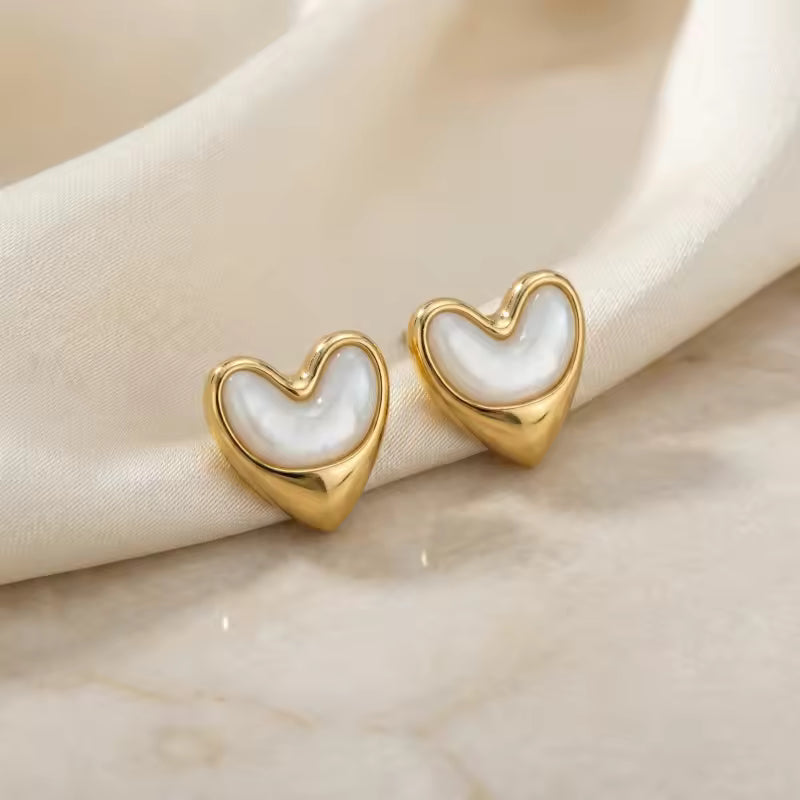 Sterling Silver Gold-Plated Mother of Pearl Heart Stud Earrings