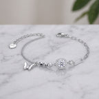Sterling Silver Butterfly Moissanite Halo Mixed Chain Bracelet