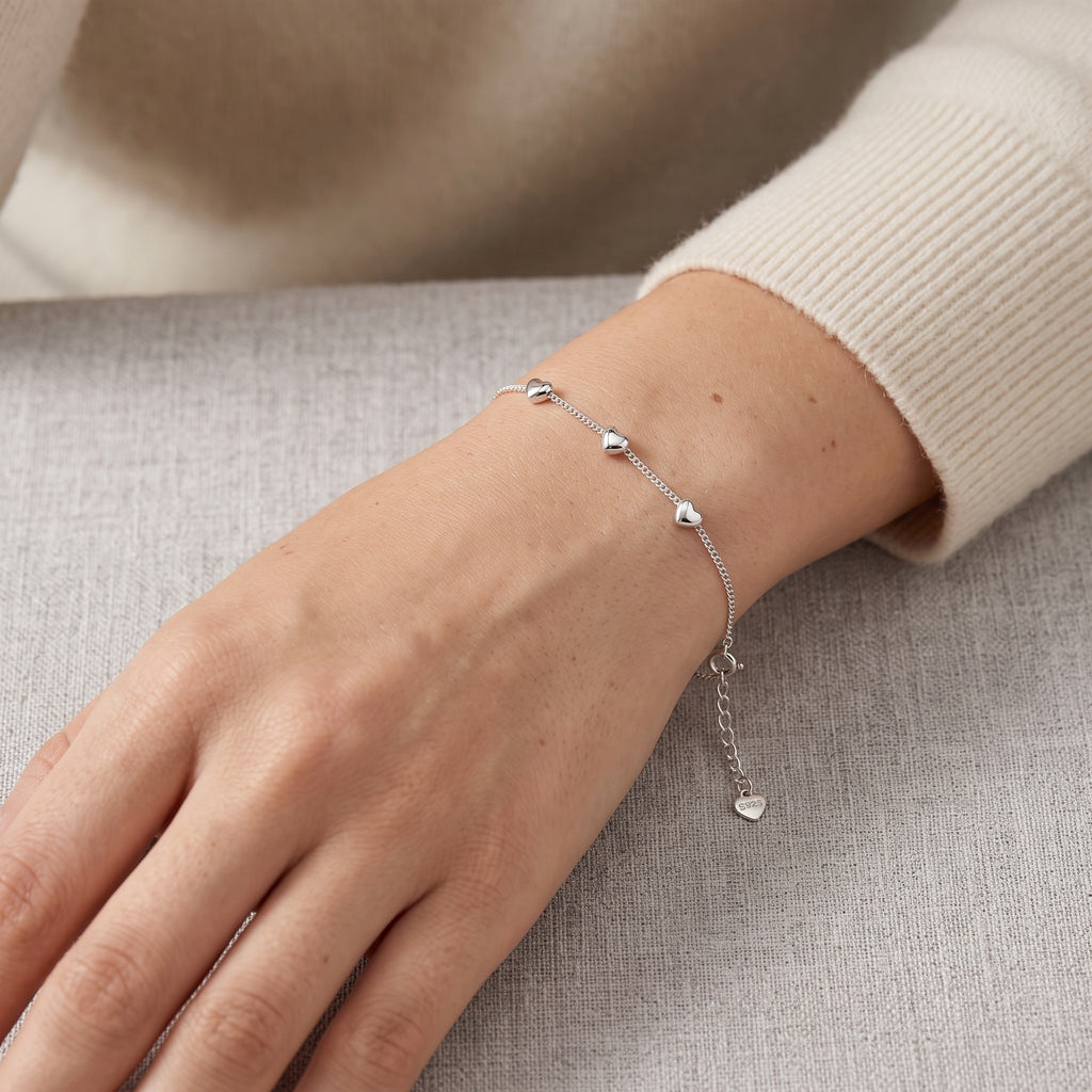 Sterling Silver Three Puffy Heart Bracelet
