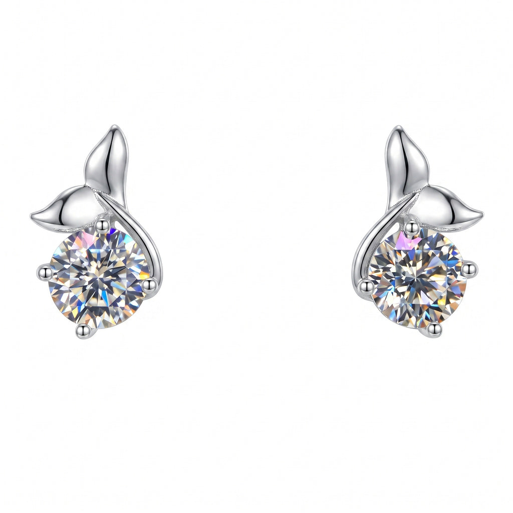 Sterling Silver Mermaid Tail Moissanite Stud Earrings