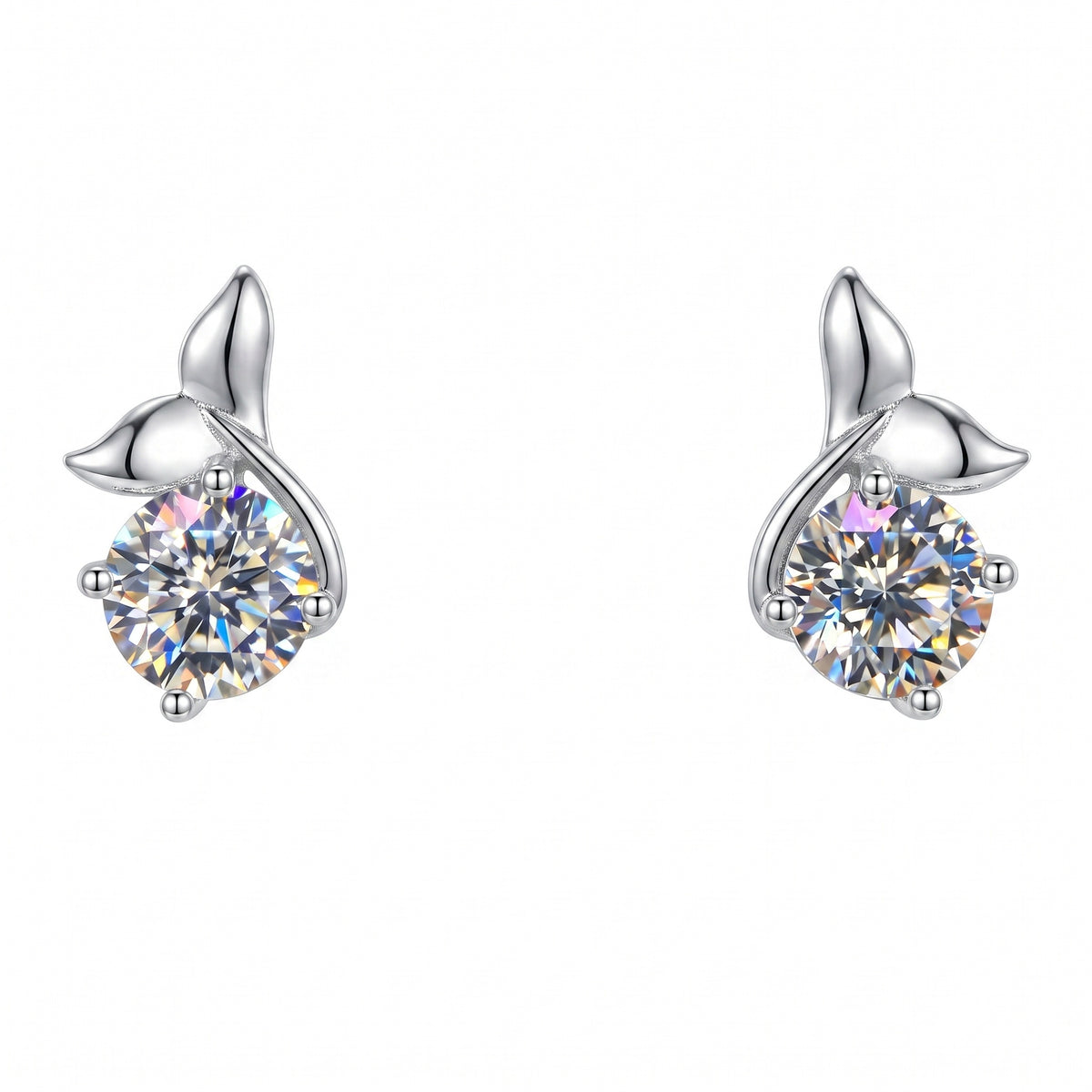 Sterling Silver Mermaid Tail Moissanite Stud Earrings