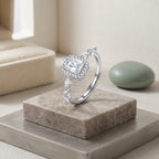 Sterling Silver Adjustable Emerald-Cut Cubic Zirconia Halo Ring