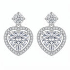 Sterling Silver Moissanite Heart Drop Earrings – Halo Love Design