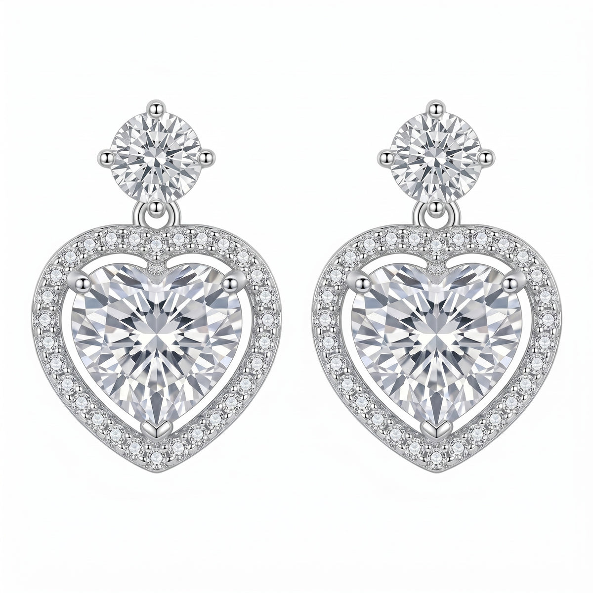 Sterling Silver Moissanite Heart Drop Earrings – Halo Love Design