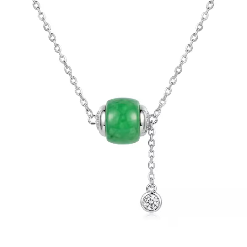Green Jade Barrel Pendant Necklace