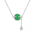 Green Jade Barrel Pendant Necklace