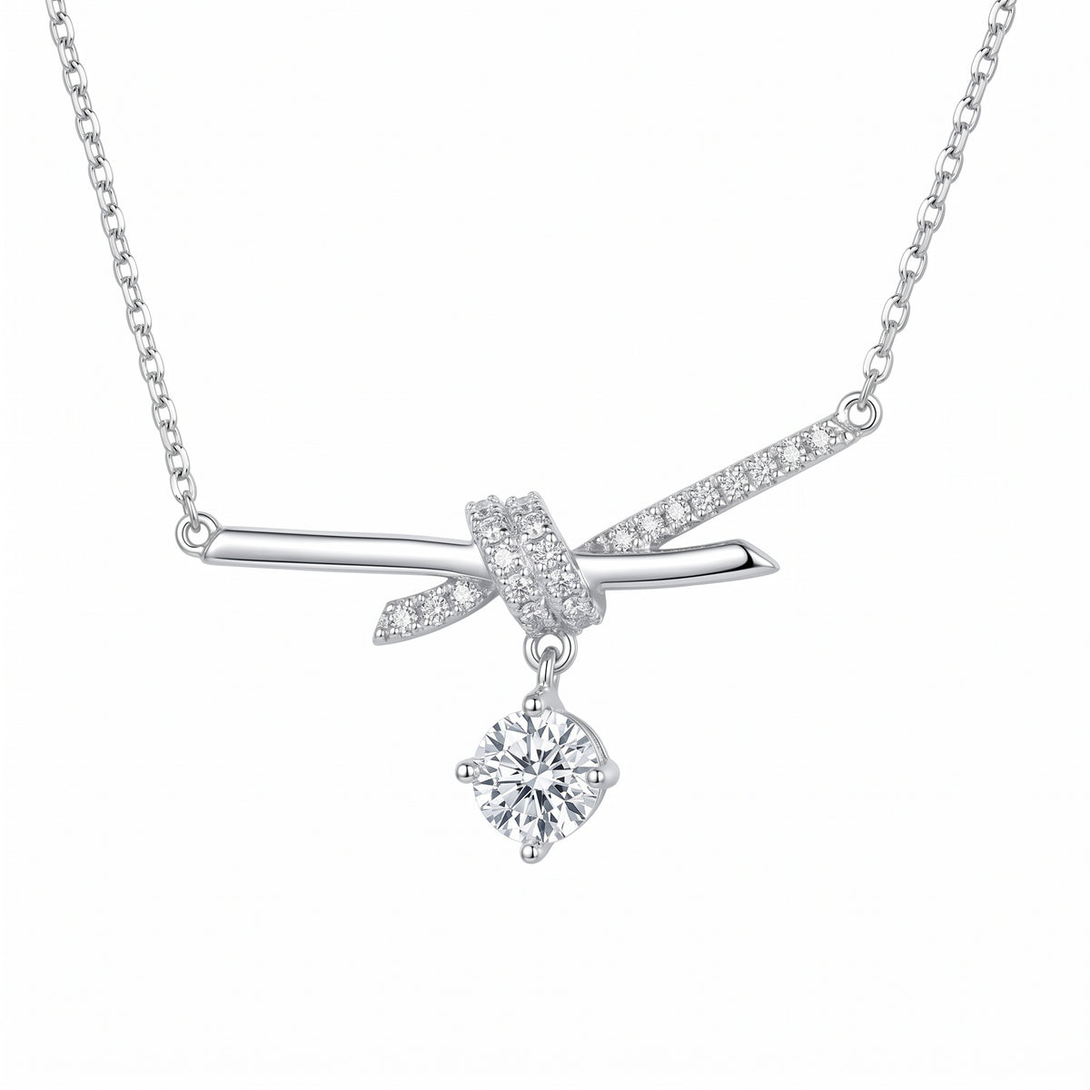Sterling Silver Knot Moissanite Necklace