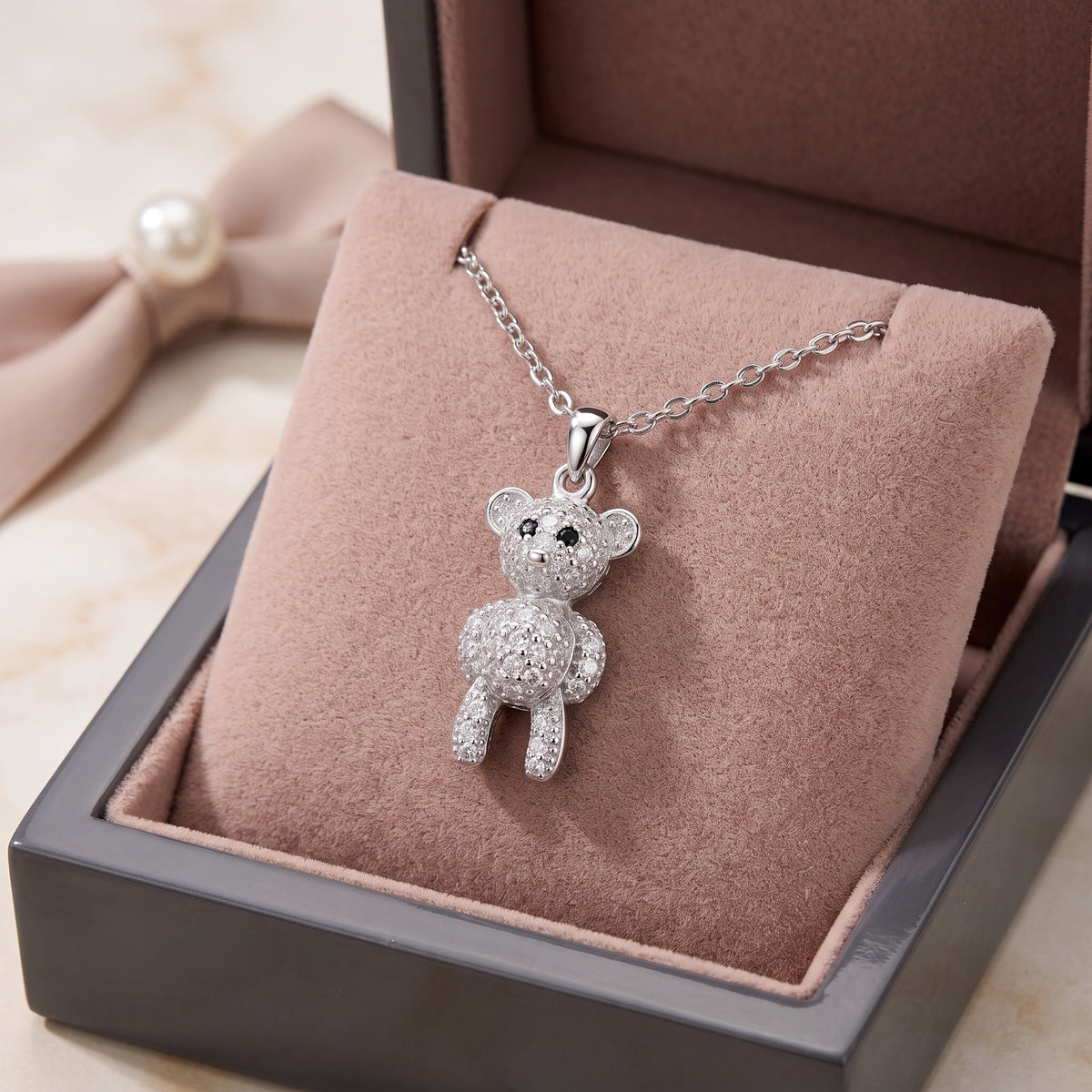 Sterling Silver Teddy Bear Moissanite Necklace