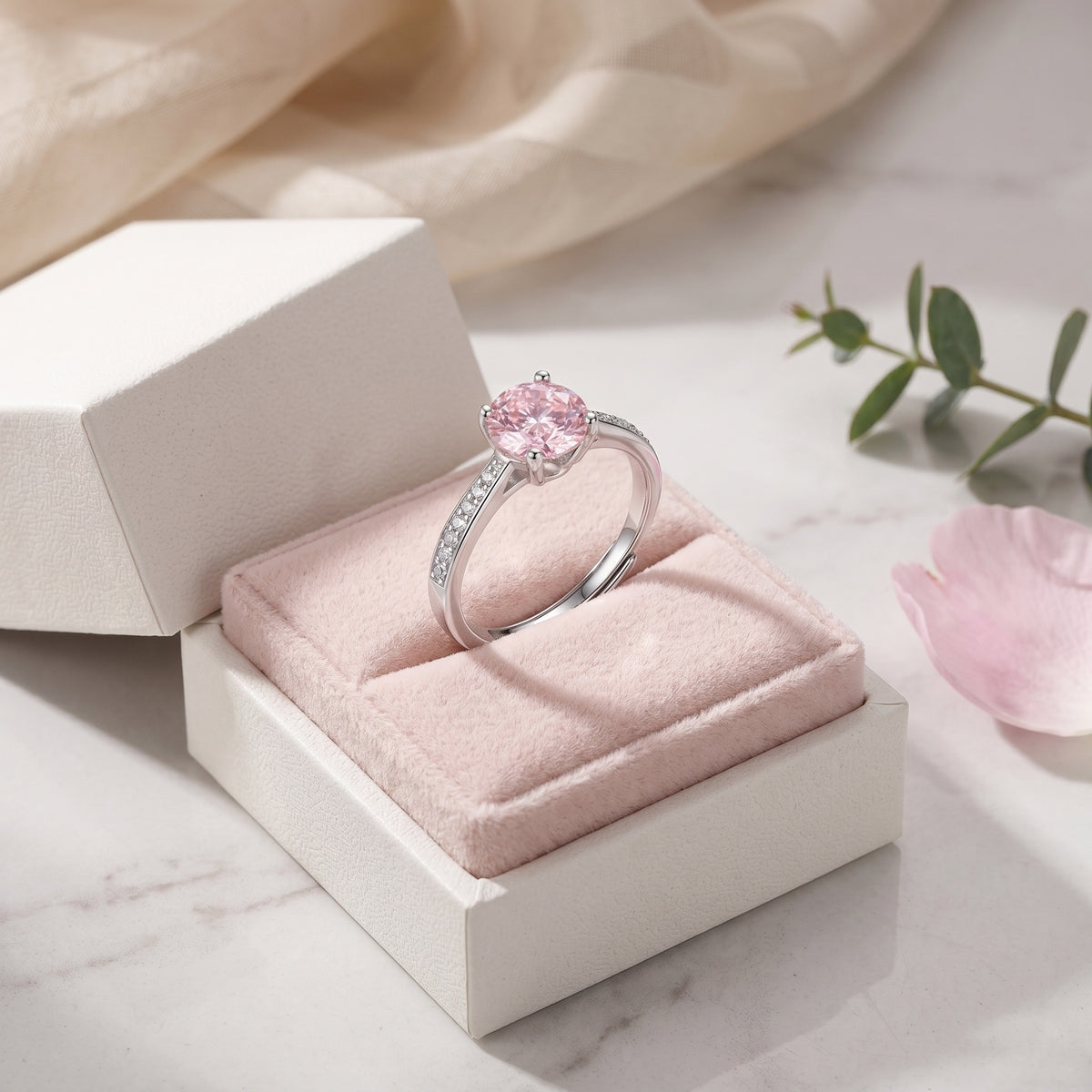 Sterling Silver Pink Cubic Zirconia Adjustable Ring