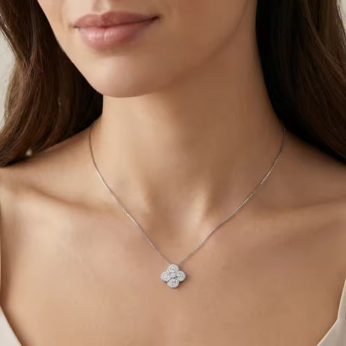 Four-Leaf Clover Diamond Pendant Necklace – Vintage Scrollwork Design