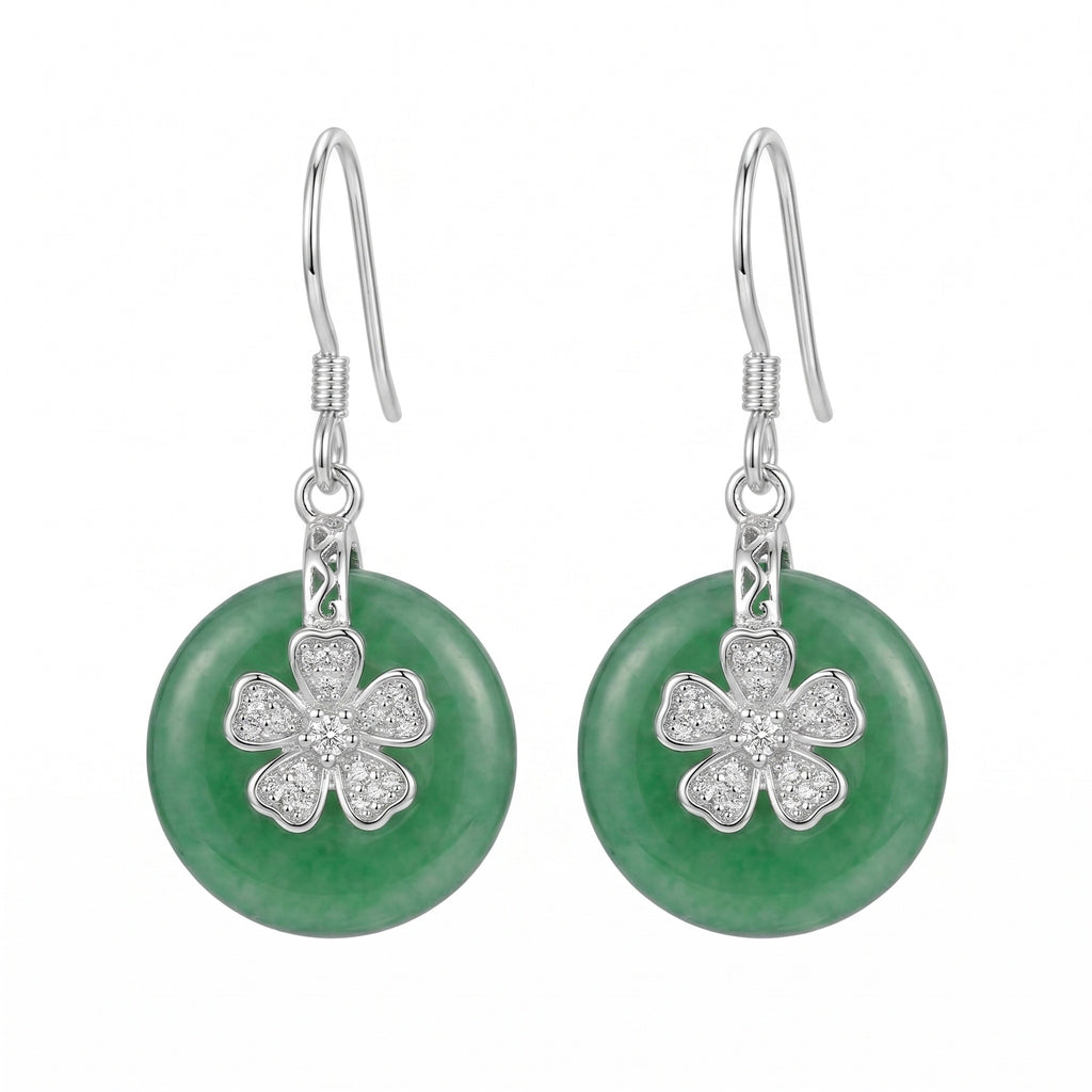 Elegant Green Jade  Flower Drop Earring