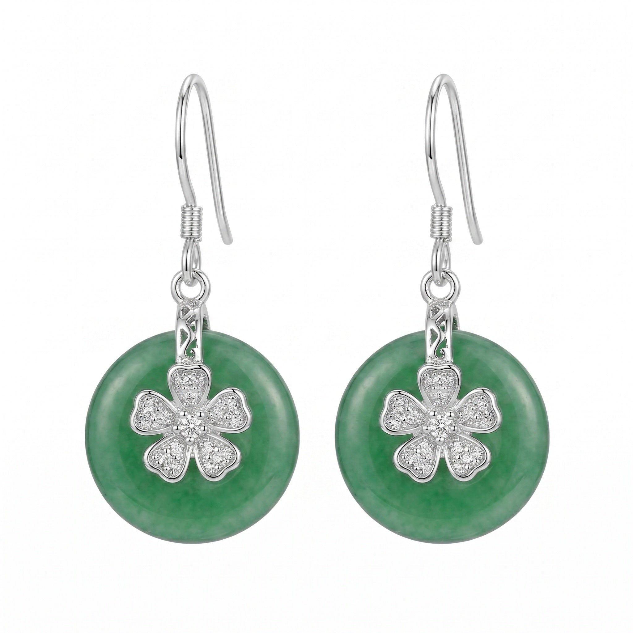 Elegant Green Jade  Flower Drop Earring