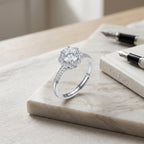Sterling Silver Adjustable Flower Halo Cubic Zirconia Ring