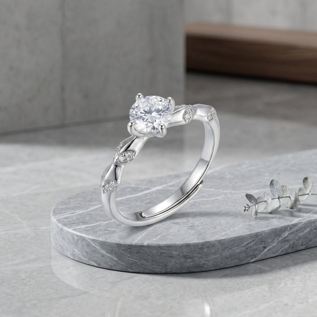 Sterling Silver Adjustable Twisted Vine Cubic Zirconia Solitaire Ring