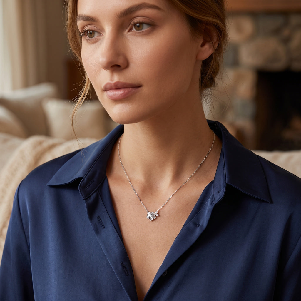 Sterling Silver Moissanite Flower Pendant Necklace