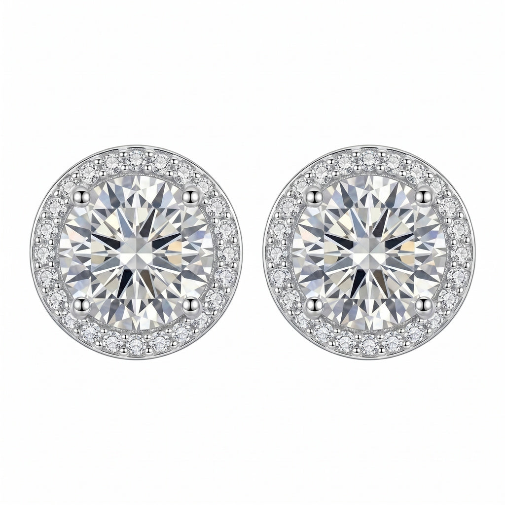Sterling Silver Round Moissanite Halo Stud Earrings