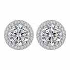 Sterling Silver Round Moissanite Halo Stud Earrings