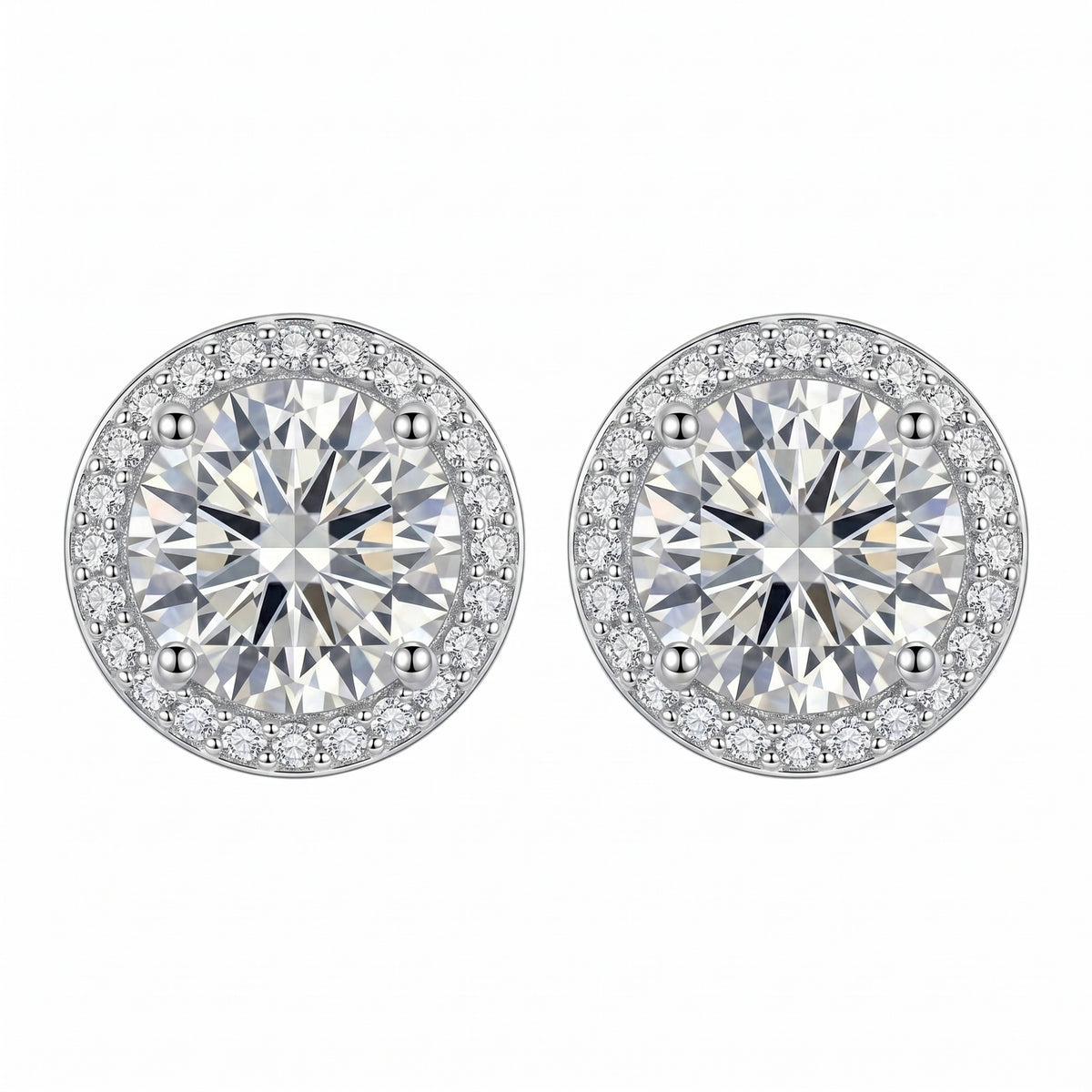 Sterling Silver Round Moissanite Halo Stud Earrings