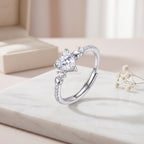 Sterling Silver Adjustable Heart Cubic Zirconia Solitaire Ring