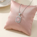 Sterling Silver Pink Radiant-Cut Gemstone Pendant Necklace – Halo Design