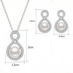 Sterling Silver Infinity Pearl Necklace and Earrings Set – Cubic Zirconia