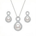 Sterling Silver Infinity Pearl Necklace and Earrings Set – Cubic Zirconia