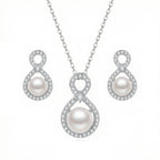 Sterling Silver Infinity Pearl Necklace and Earrings Set – Cubic Zirconia