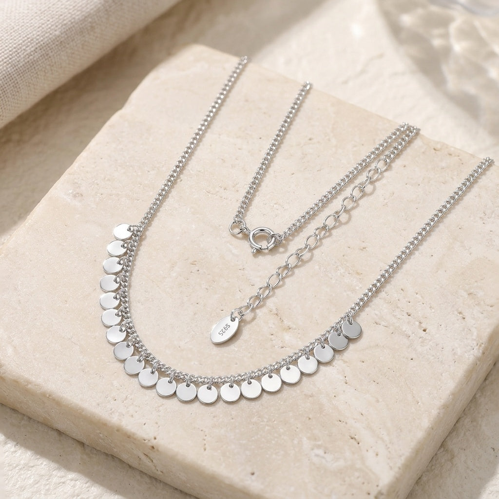 Delicate Adjustable Chain Necklace with Circular Pendants