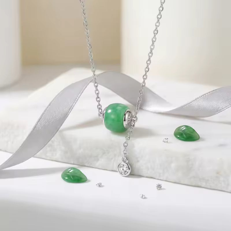 Green Jade Barrel Pendant Necklace