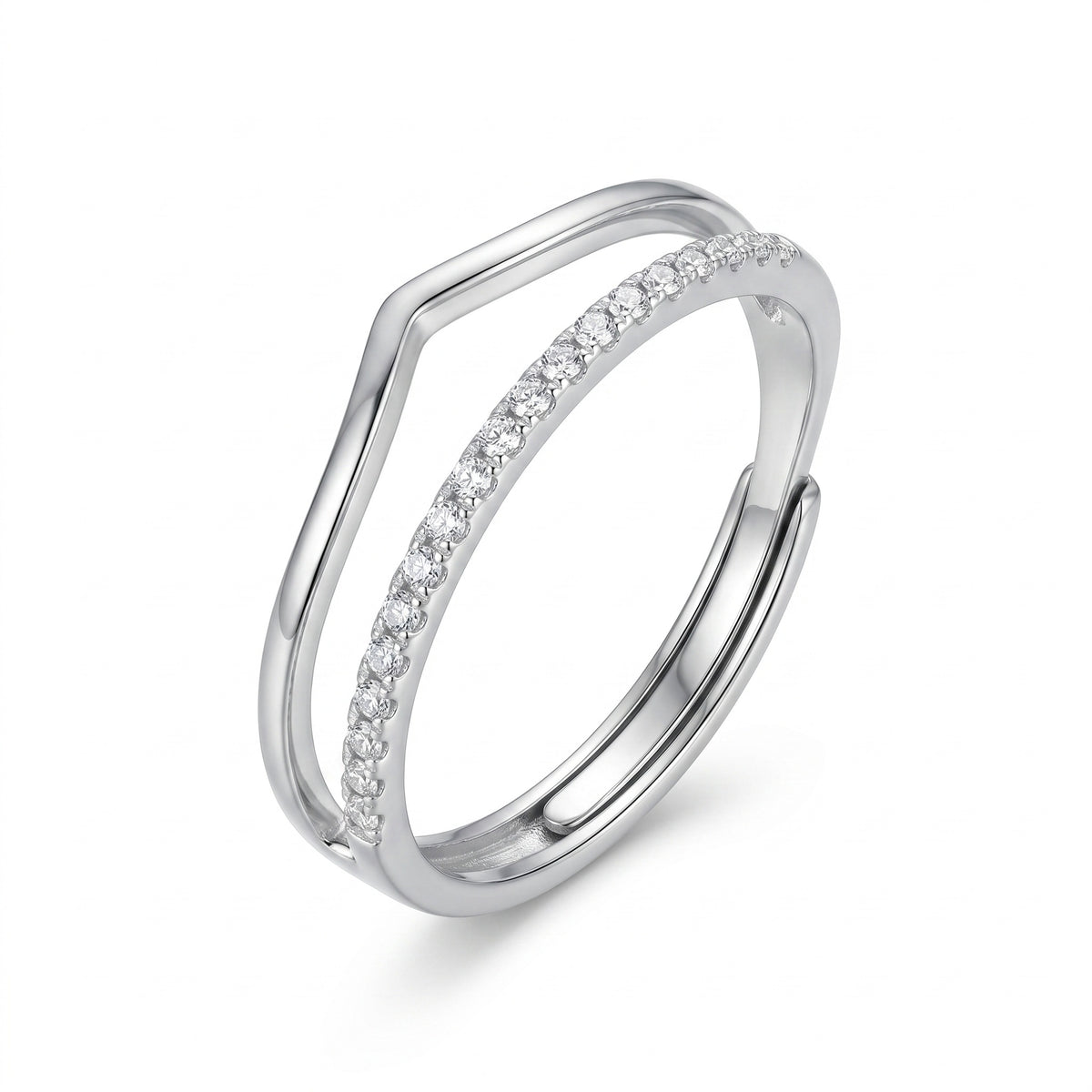 Sterling Silver Double Band CZ Ring