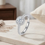 Sterling Silver Adjustable Halo Cubic Zirconia Ring