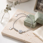 Sterling Silver Butterfly Moissanite Halo Mixed Chain Bracelet