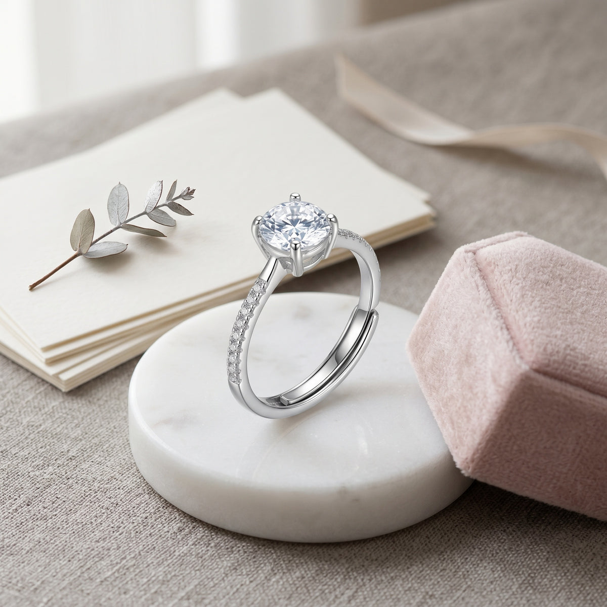 Sterling Silver Adjustable Cubic Zirconia Solitaire Ring