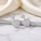 Sterling Silver Double Heart Moissanite Drop Earrings