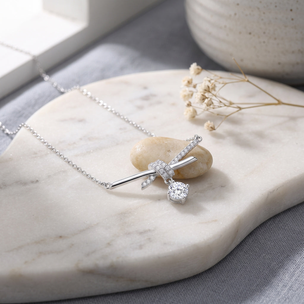 Sterling Silver Knot Moissanite Necklace