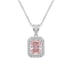 Sterling Silver Pink Radiant-Cut Gemstone Pendant Necklace – Halo Design