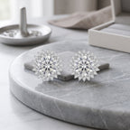 Sterling Silver Snowflake Moissanite Halo Stud Earrings
