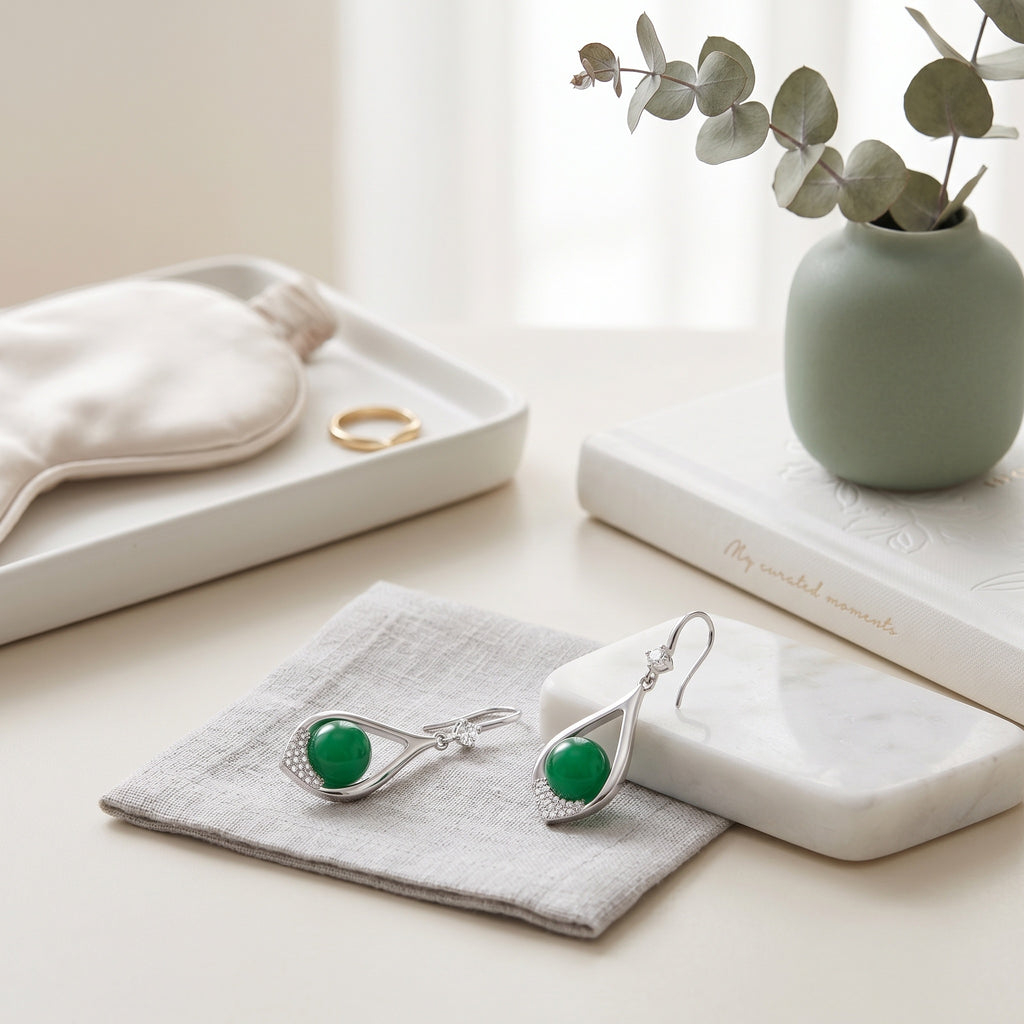 Elegant Green Chalcedony Teardrop Earrings