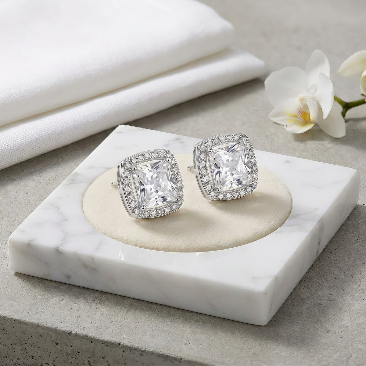 Sterling Silver Cushion-Cut Cubic Zirconia Halo Stud Earrings