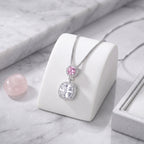 Sterling Silver Pink and Cushion-Cut Moissanite Halo Pendant Necklace