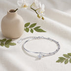 Sterling Silver Double Layer Beaded Chain Cubic Zirconia Bracelet