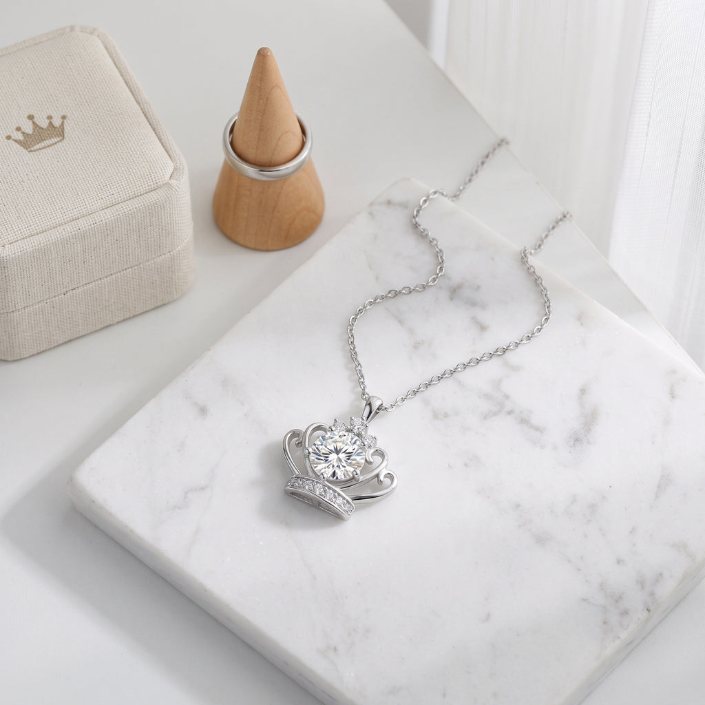 Sterling Silver Moissanite Crown Pendant Necklace