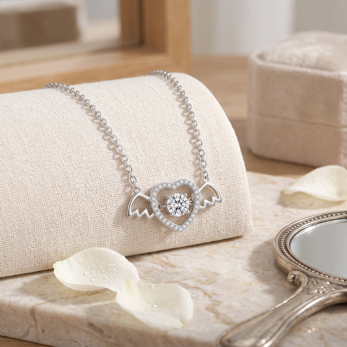 Sterling Silver Angel Wing Heart Necklace