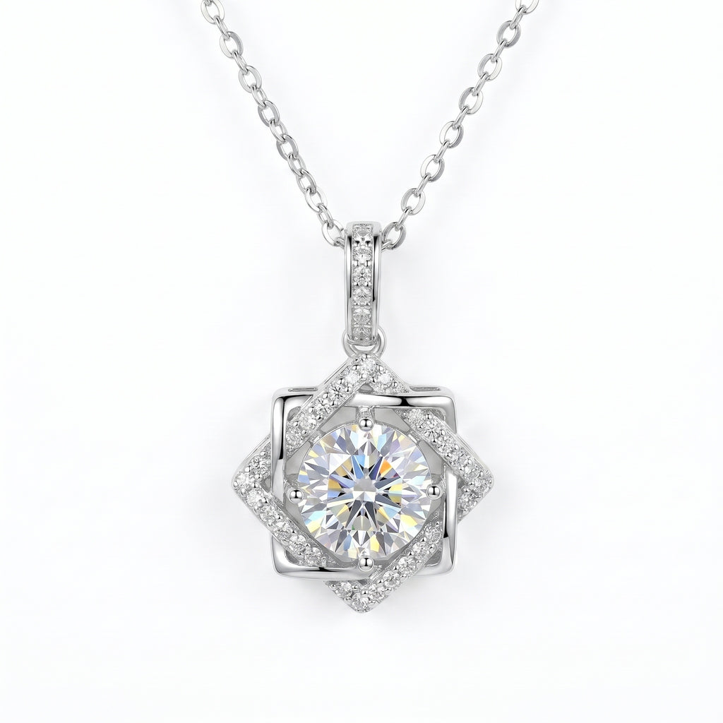 Sterling Silver Geometric Star Halo Necklace