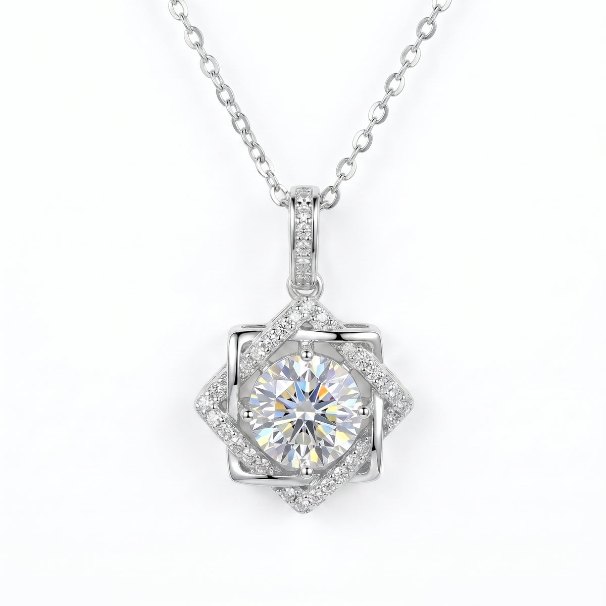 Sterling Silver Geometric Star Halo Necklace