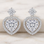 Sterling Silver Moissanite Heart Drop Earrings – Halo Love Design