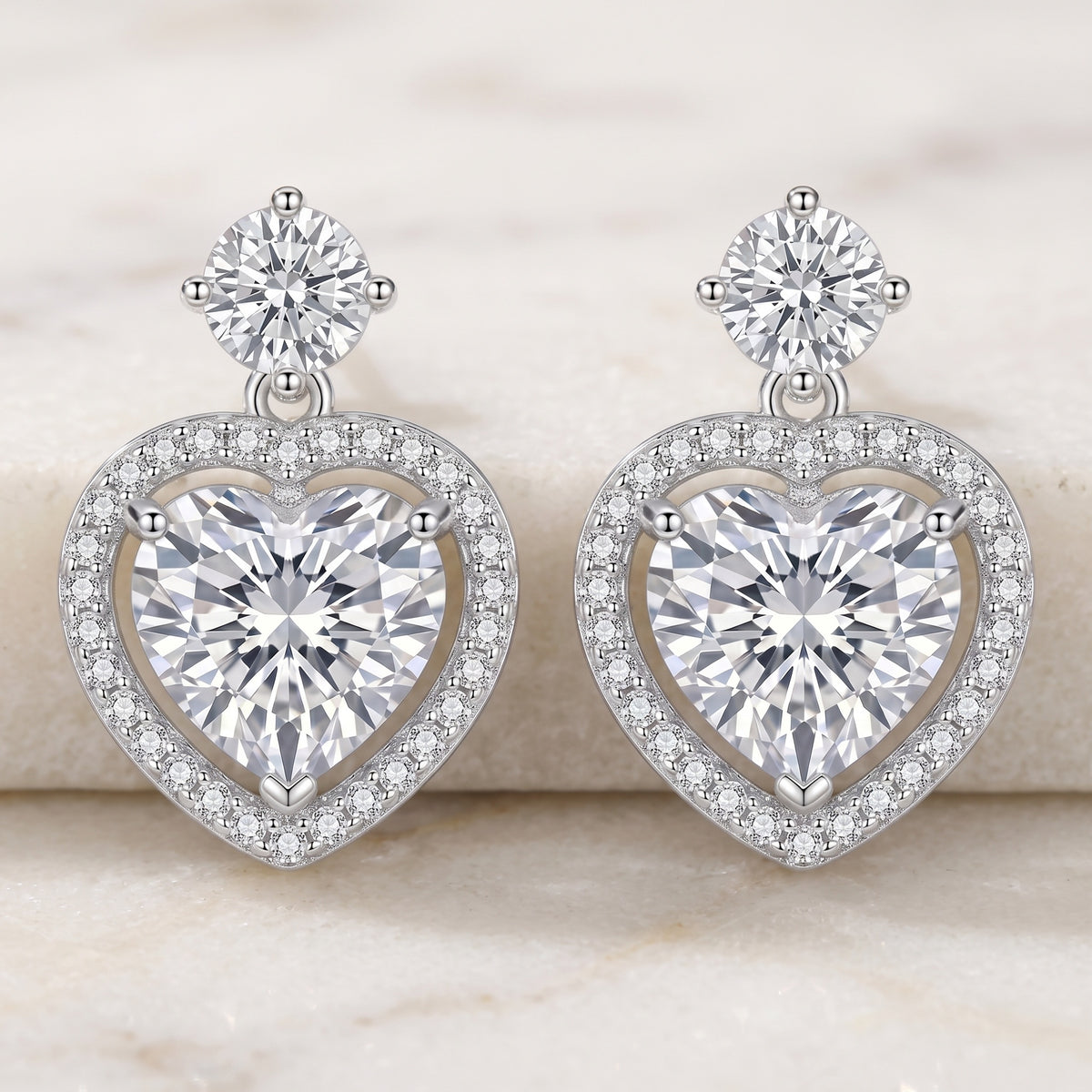 Sterling Silver Moissanite Heart Drop Earrings – Halo Love Design