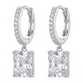 Sterling Silver Emerald-Cut Cubic Zirconia Drop Huggie Earrings