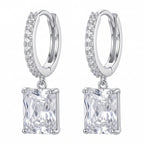 Sterling Silver Emerald-Cut Cubic Zirconia Drop Huggie Earrings
